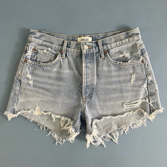 Agolde Parker Vintage Cut Off Light Wash Denim Jean Shorts - Picture 3 of 6